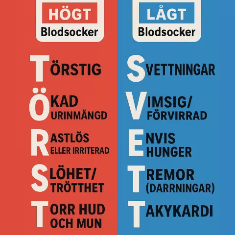 Symtom Högt och Lågt blodsocker - Törst - Svett